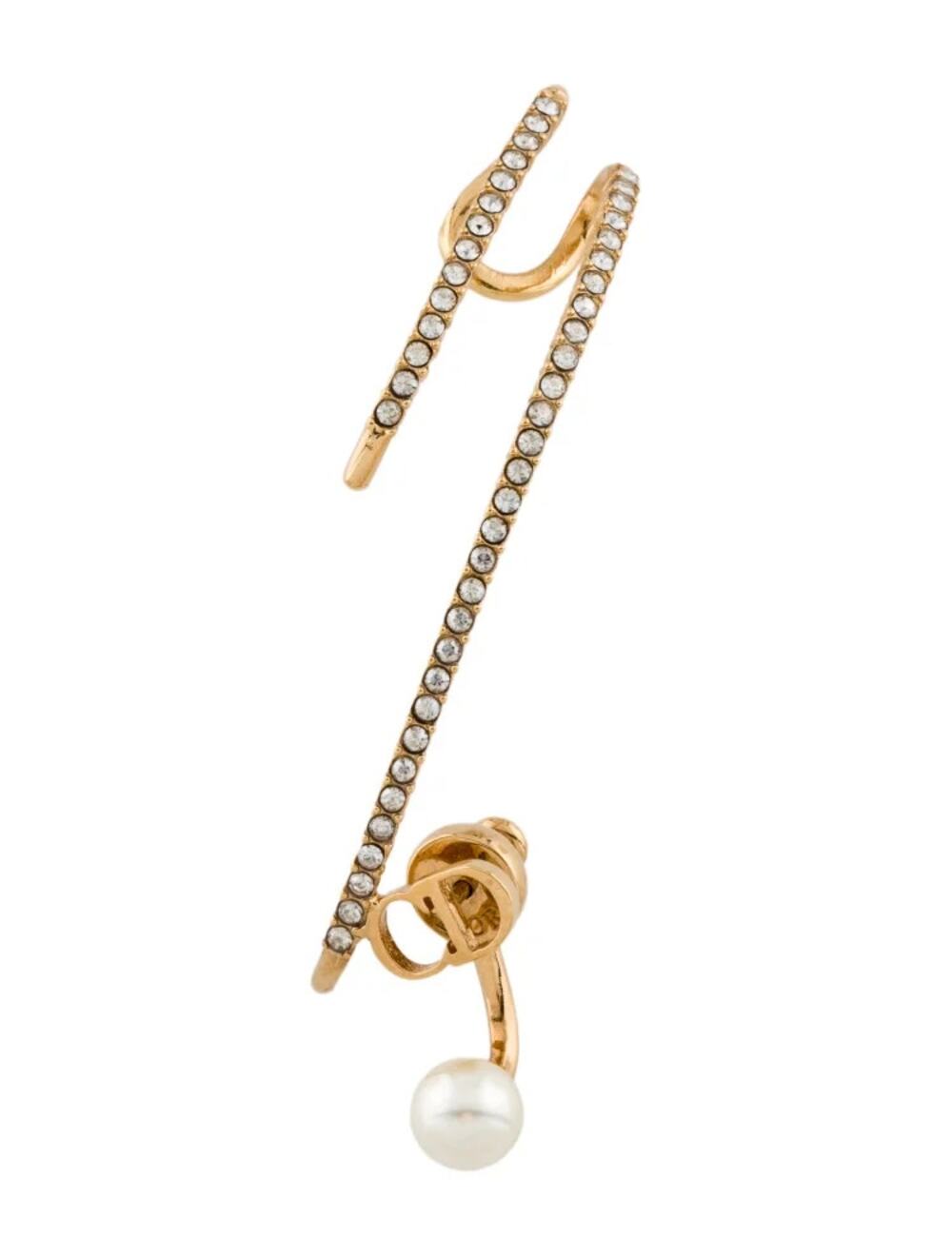 Christian Dior Gold Plated Crystal & Faux Pearl Clair D Lune Ear Cuff Earring
